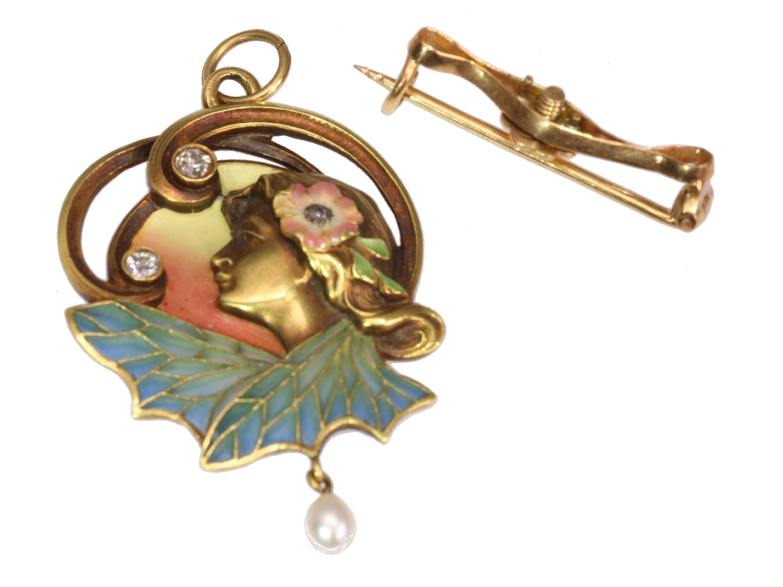 High quality Art Nouveau pendant/brooch with plique a jour enamel (image 9 of 13)